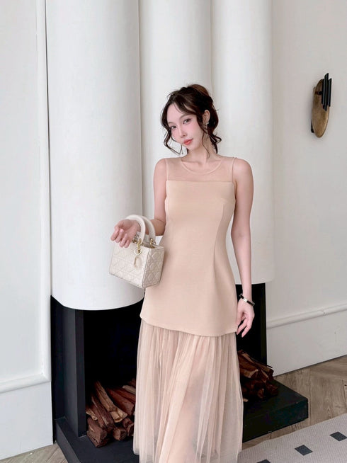 Round Neck Sleeveless Tulle Hem Dress